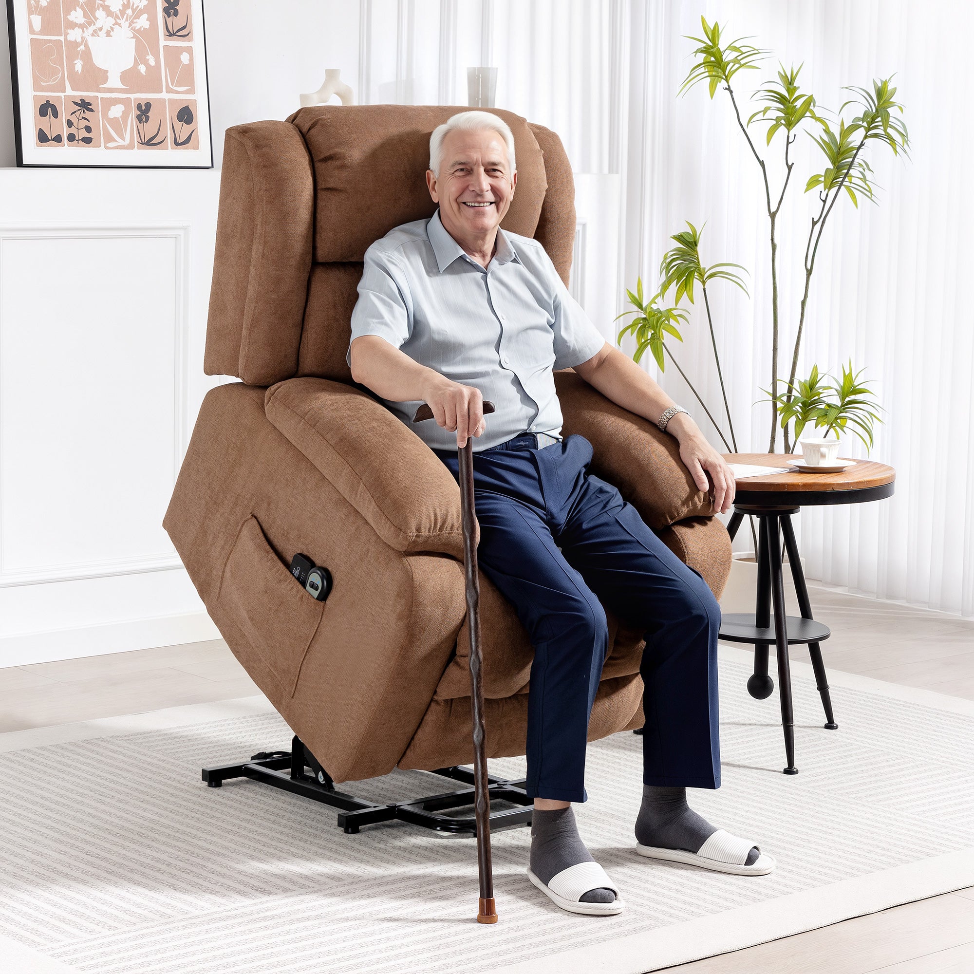 HOMCOM Power Lift Recliner Chair with Massage, Overstuffed Lift Chair for Elderly with Footrest, Remote and Side Pocket, Brown - anydaydirect