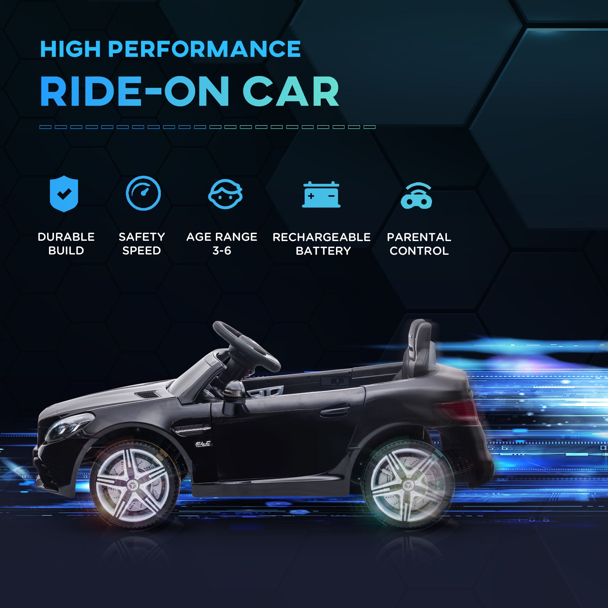 AIYAPLAY Mercedes Benz SLC 300 Licensed 12V Kids Electric Ride On Car w/ Parental Remote Two Motor Music Light Wheel for 3-6 Years Black - anydaydirect