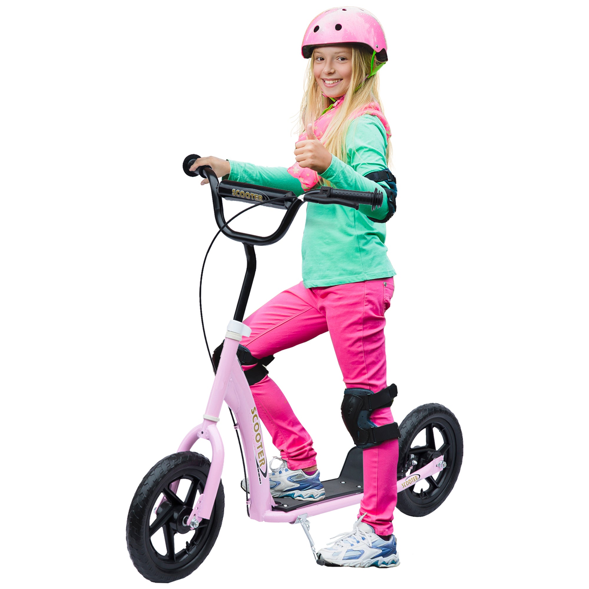HOMCOM Teen Push Scooter Kids Children Stunt Scooter Bike Bicycle Ride On 12" EVA Tyres, Pink - anydaydirect