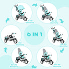 HOMCOM 4 in 1 Kids Trike Push Bike w/ Push Handle, Canopy, 5-point Safety Belt, Storage, Footrest, Brake, for 1-5 Years, Green - anydaydirect