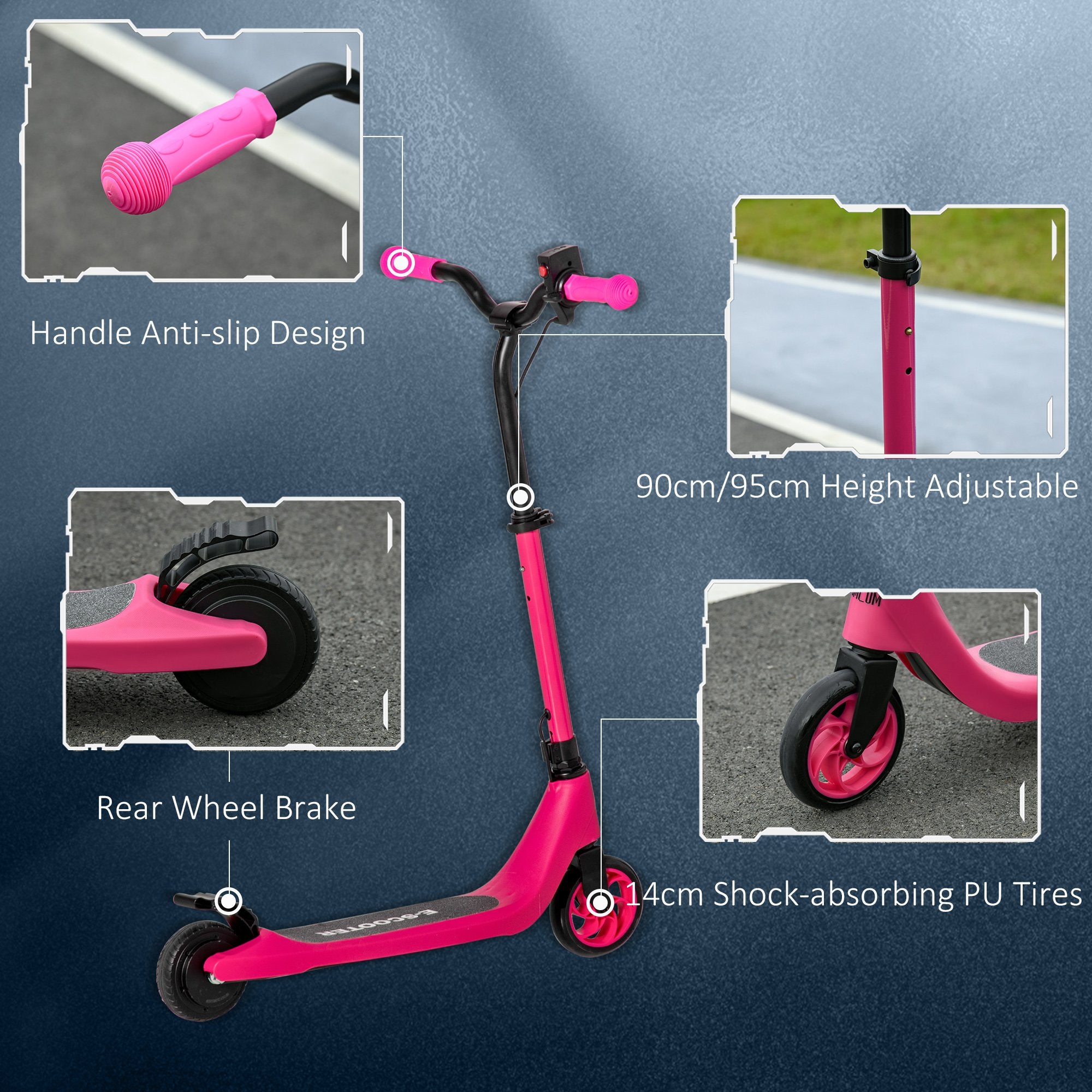 HOMCOM Electric Scooter, 120W Motor E-Scooter w/ Battery Level Display, 2 Adjustable Heights, and Rear Brake, Suitable for 6+ Years Old, Pink - anydaydirect