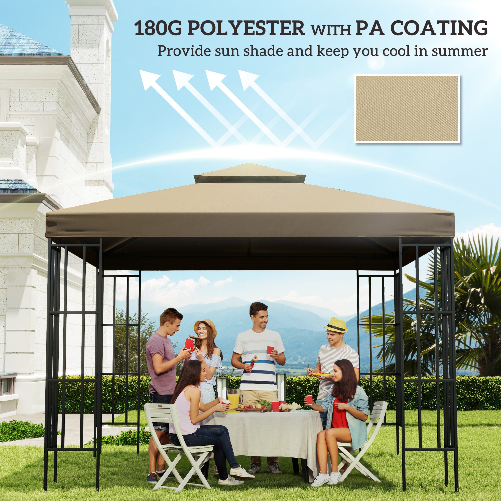 Outsunny 3(m) Gazebo Top Cover Double Tier Canopy Replacement Pavilion Roof Deep Beige - anydaydirect