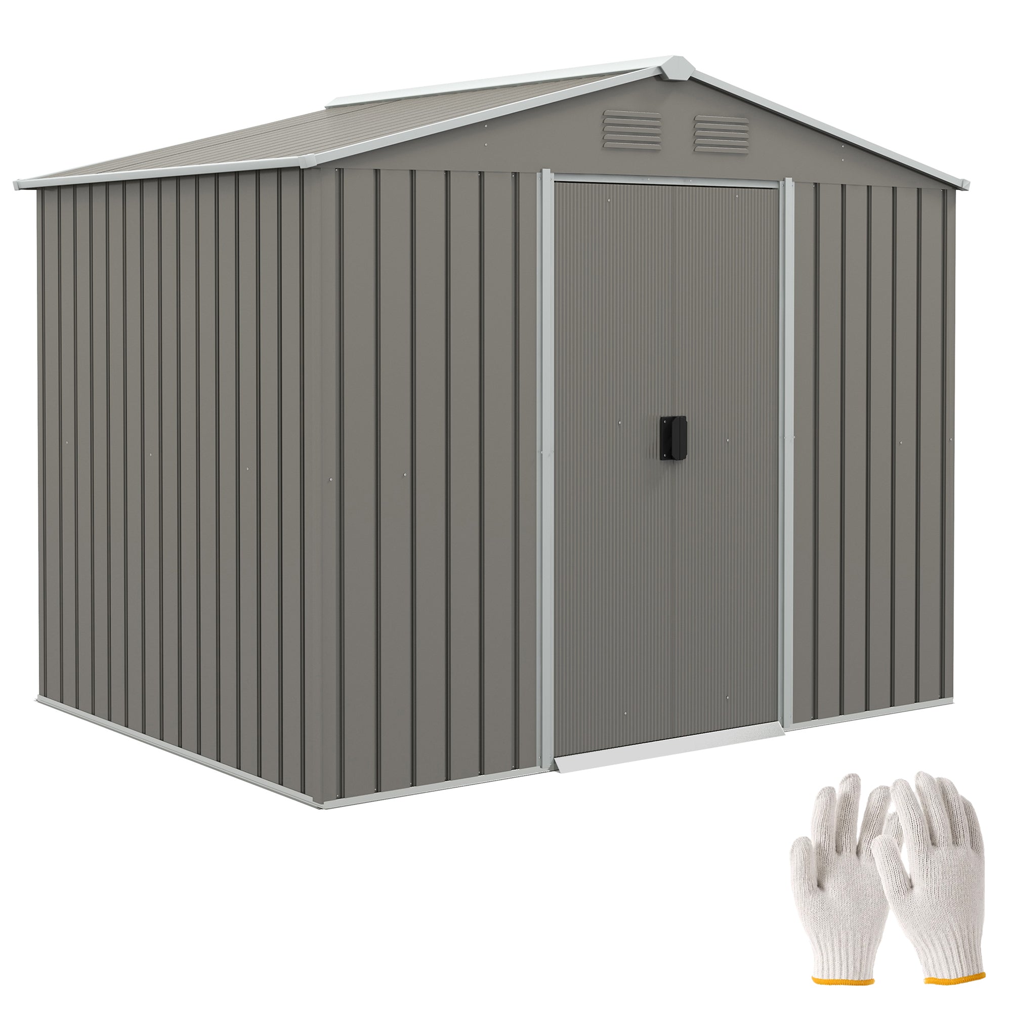Outsunny 8 x 6ft Outdoor Garden Storage Shed, Metal Tool House with Ventilation and Sliding Doors, Light Grey - anydaydirect