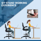 Vinsetto Adjustable Mesh Standing Desk Chair with Flip-up Armrests Lumbar Support Armrests Adjustable Footrest Ring Black - anydaydirect