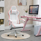 Vinsetto Computer Gaming Chair, PU Leather Desk Chair with Footrest, Swivel Task Chair with 135° Reclining Back and Lumbar Support, PC Chair for Adults, White and Pink - anydaydirect