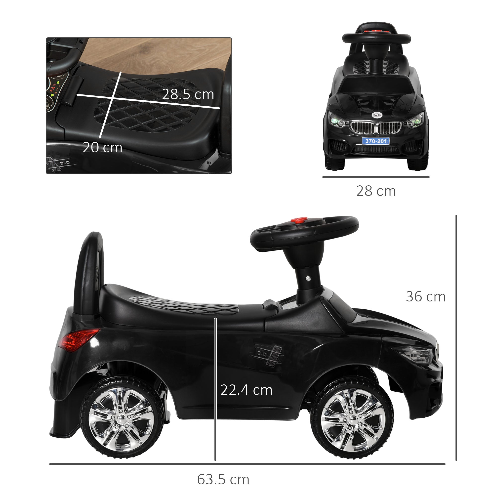 HOMCOM Ride-On Car, Baby Toddler Walker, Foot to Floor Sliding Car, Easy-Glide Wheels, Safe Design, Black. - anydaydirect