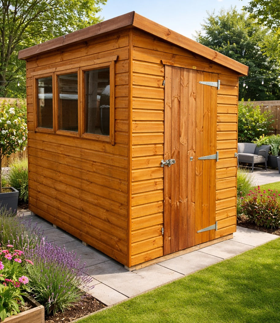 Sturdy 14.5mm shiplap cladding on Malton Pent Wooden Garden Shed for durability