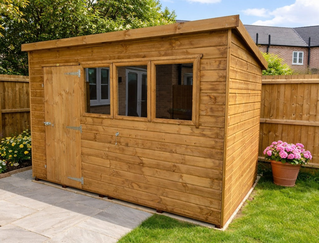 Malton Pent Wooden Garden Shed with traditional pent roof and double doors