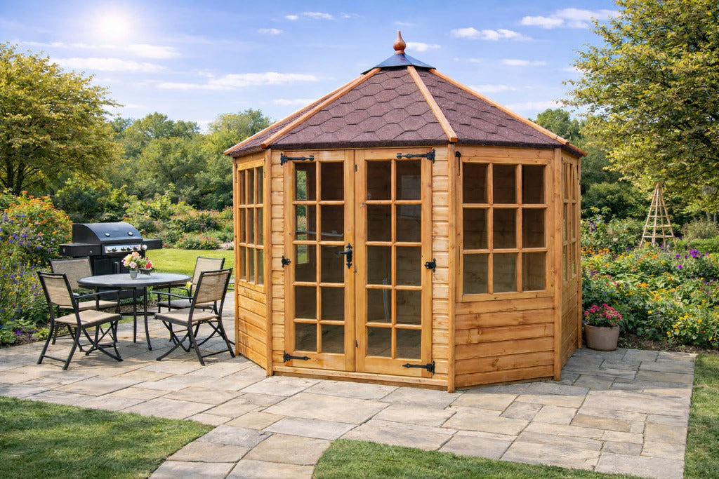 Cleveland Octagonal Wooden Garden Summerhouse with an elegant octagonal design and spacious interior