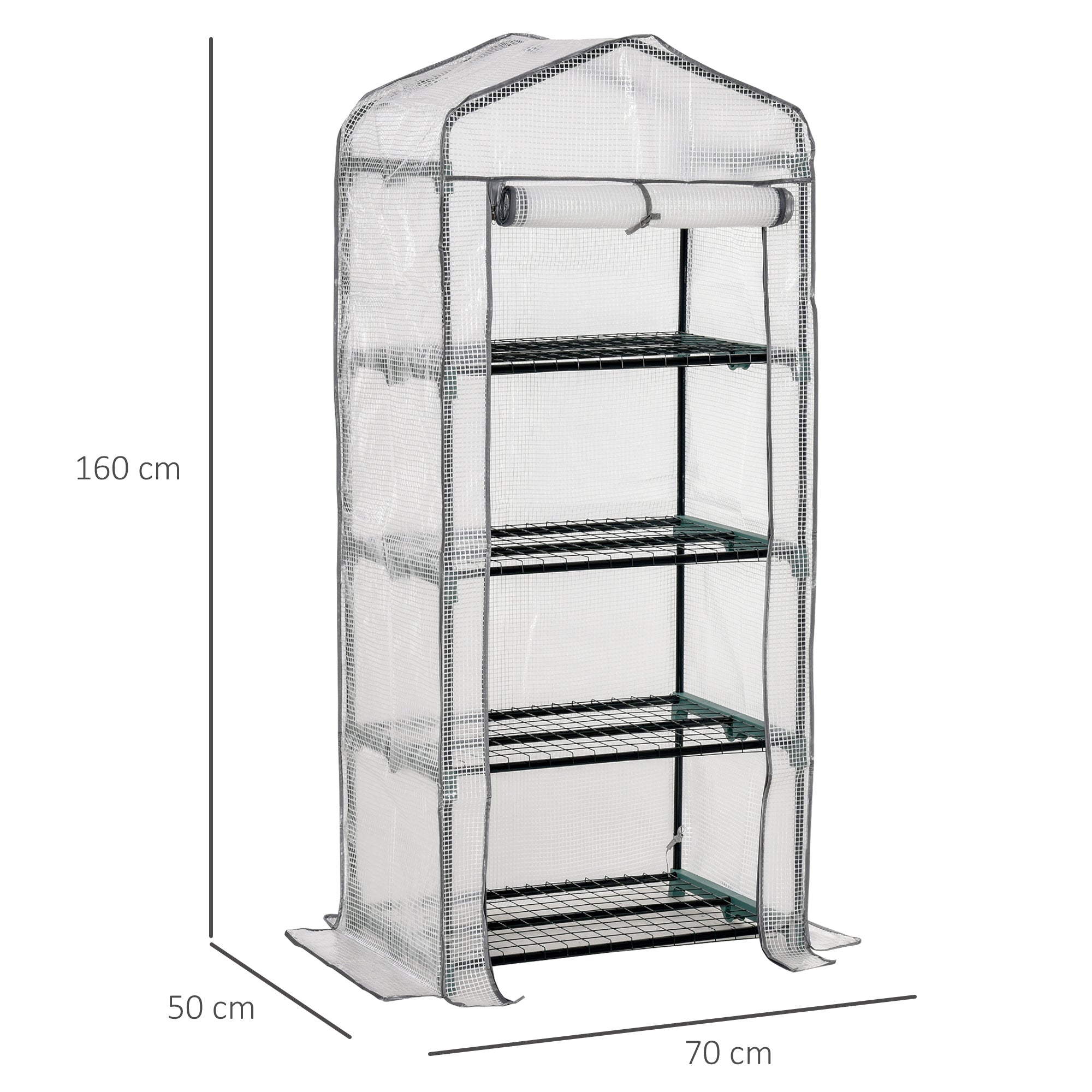 Outsunny 4 Tiers Mini Portable Greenhouse Compact Plant Grow Shed Metal Frame PE Cover 160H x 70L x 50Wcm - anydaydirect
