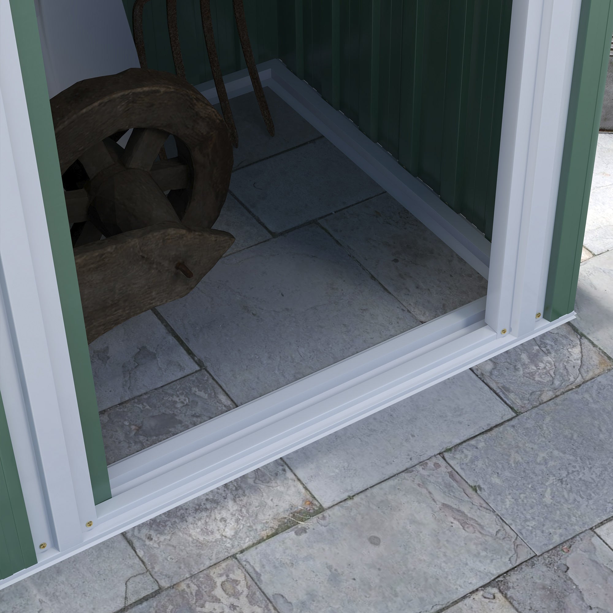 Outsunny 5 x 3ft Garden Storage Shed with Sliding Door and Sloped Roof Outdoor Equipment Tool Garden, Green - anydaydirect