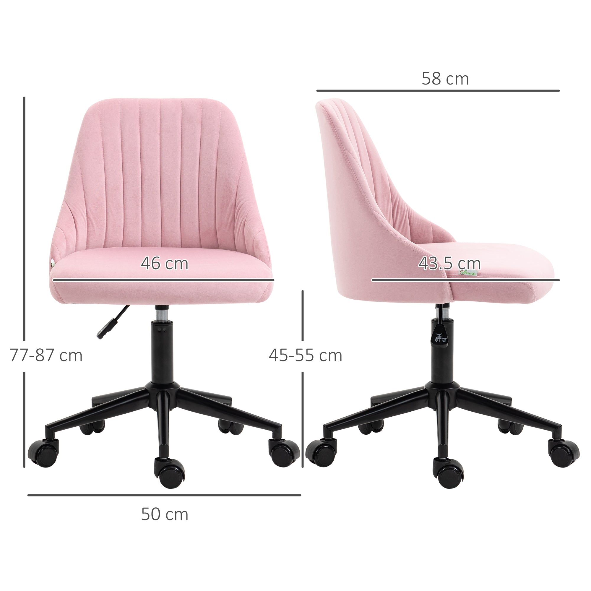 Vinsetto Velvet-Feel Armless Office Chair - Pink - anydaydirect
