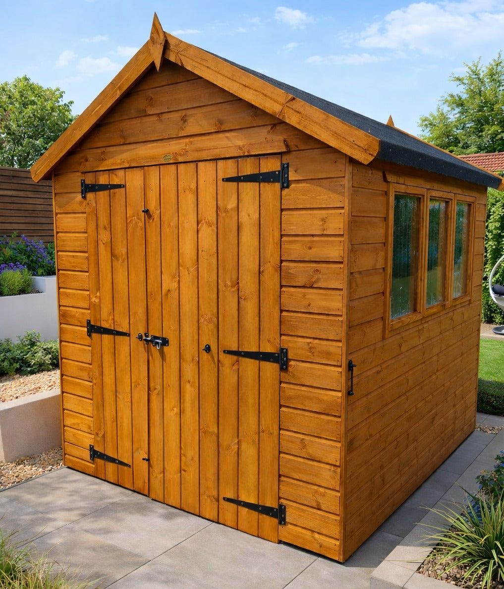 Markham Heavy Duty Apex Wooden Shed with sturdy double doors and apex roof design
