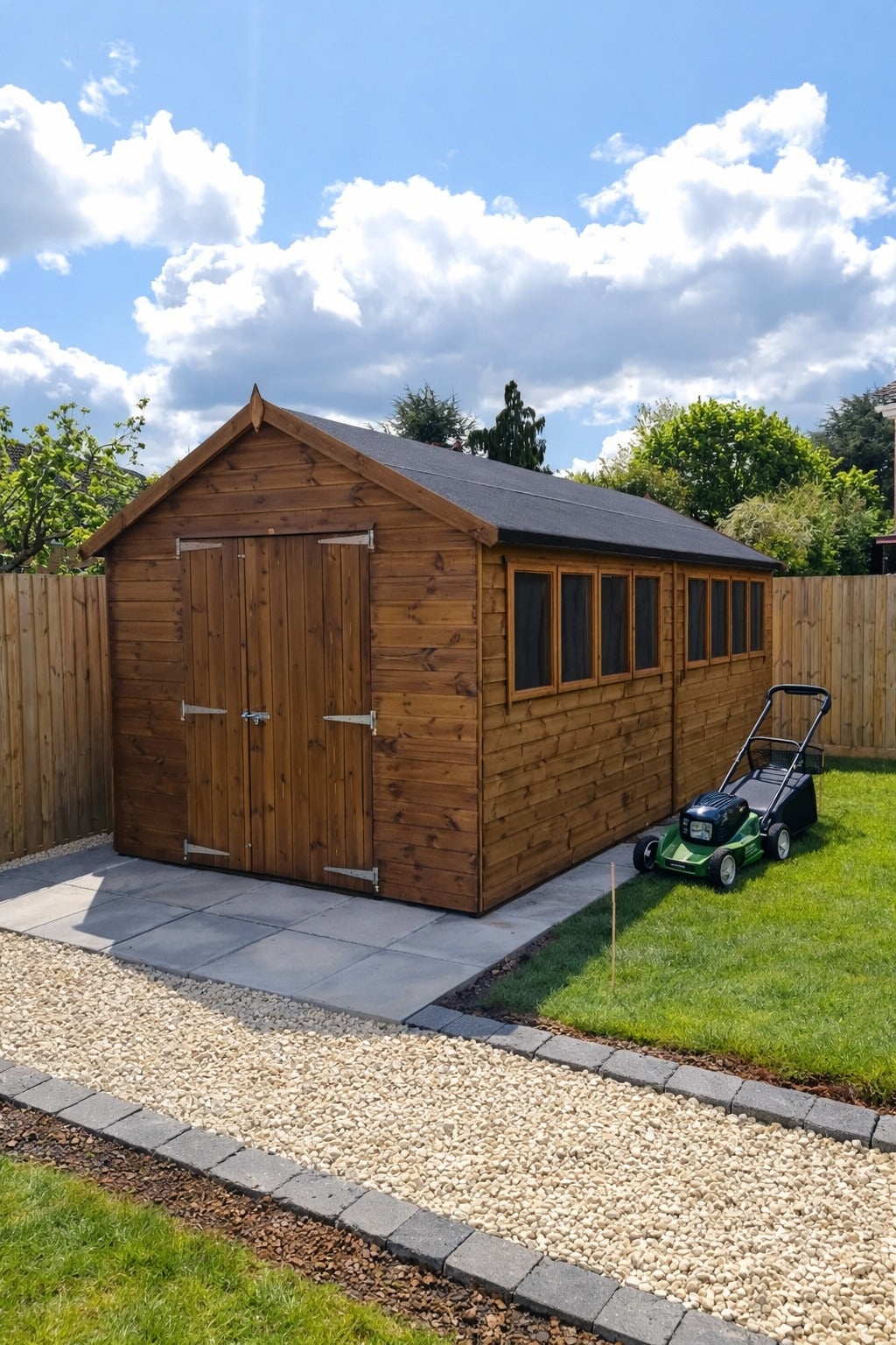 Horticultural glass windows in Markham Heavy Duty Apex Wooden Shed allowing ample light inside