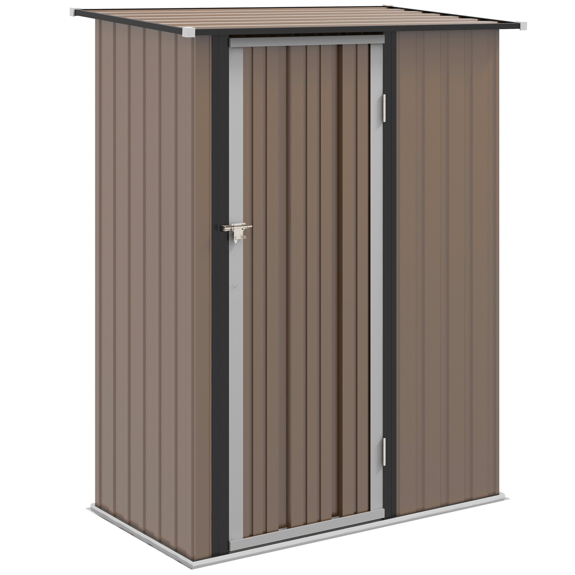 Outsunny  5ft x 3ft Garden Metal Storage Shed, Outdoor Tool Shed with Sloped Roof, Lockable Door for Equipment, Bikes, Brown - anydaydirect