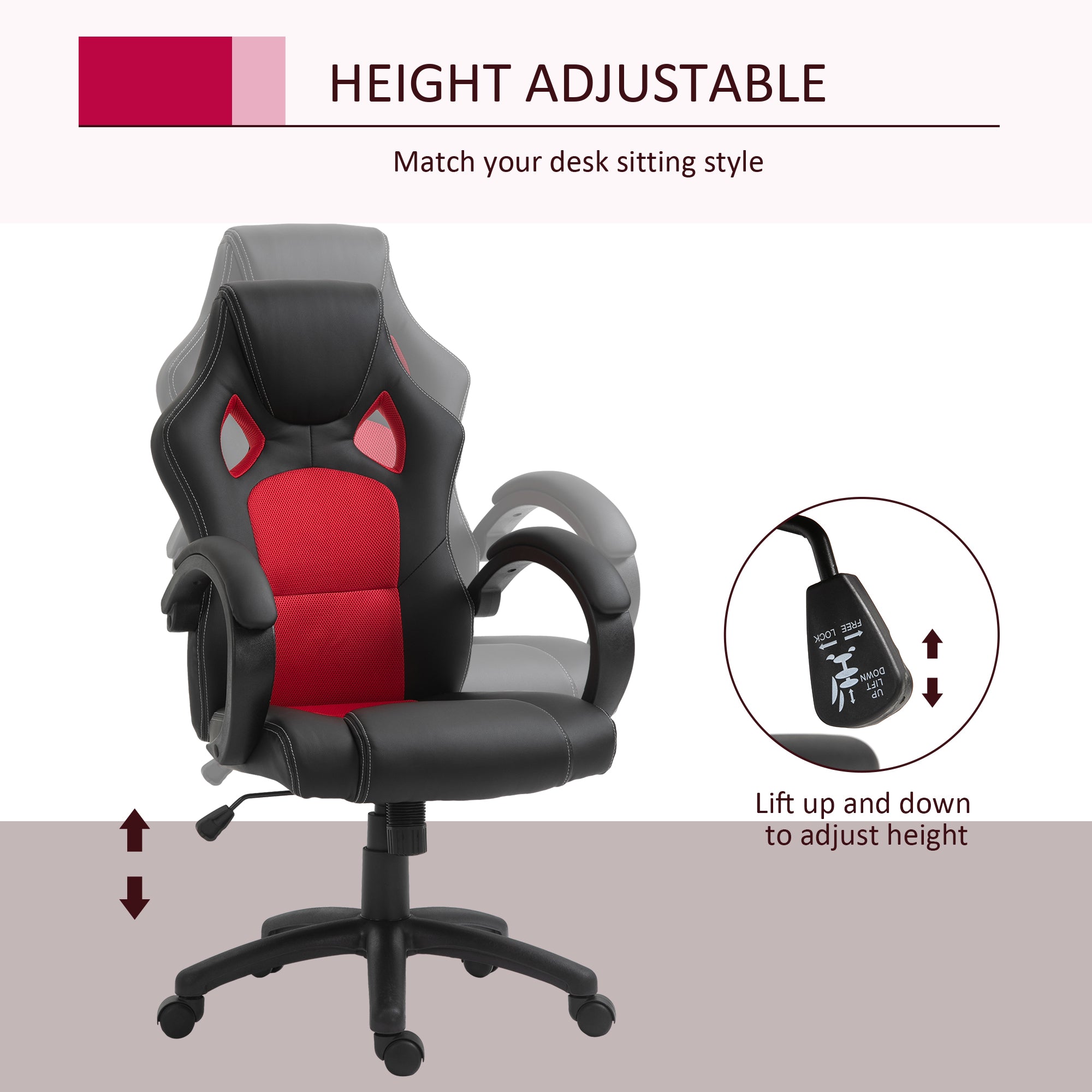 Vinsetto Office Chair Faux Leather Swivel Computer Desk Chair for Home Office with Wheels Armrests Black - anydaydirect