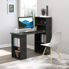HOMCOM 120cm Modern Computer Desk Bookshelf Study Table Workstation PC Laptop Writing Home Office 6 Shelves, Black - anydaydirect