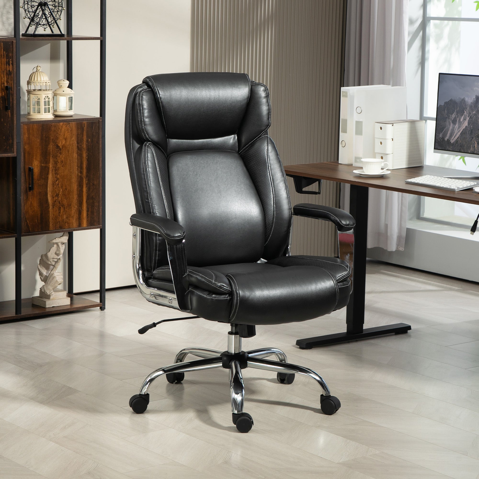HOMCOM Ergonomic Office Chair, Heavy Duty Faux Leather Desk Chair with Tilt Function, Adjustable Height, 227kg 500LBS Swivel Computer Chair for Home Study, Black - anydaydirect