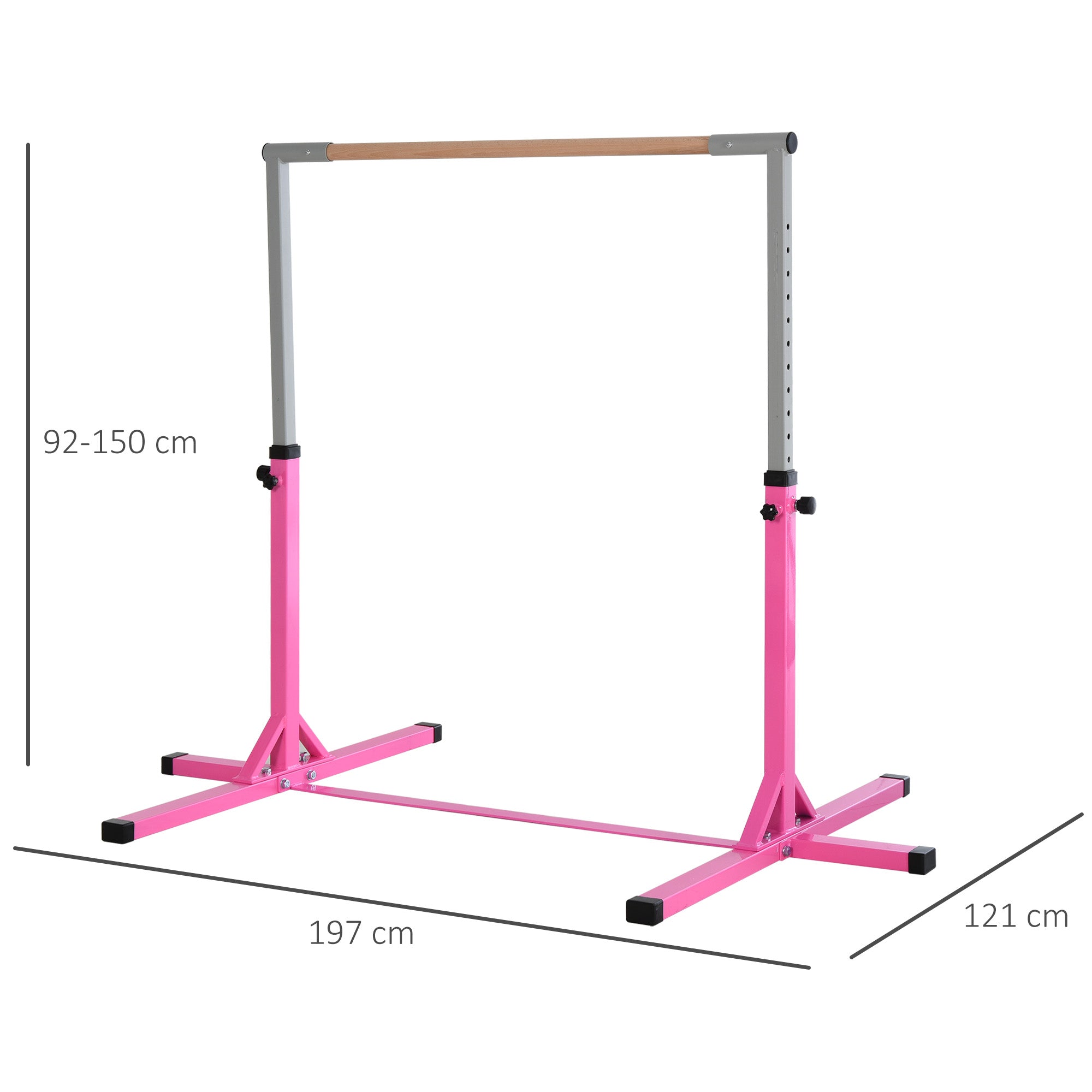 HOMCOM Height Adjustable Gymnastics Horizontal Bar for Kids, Children Junior Kip High Bar Fitness, Pink - anydaydirect