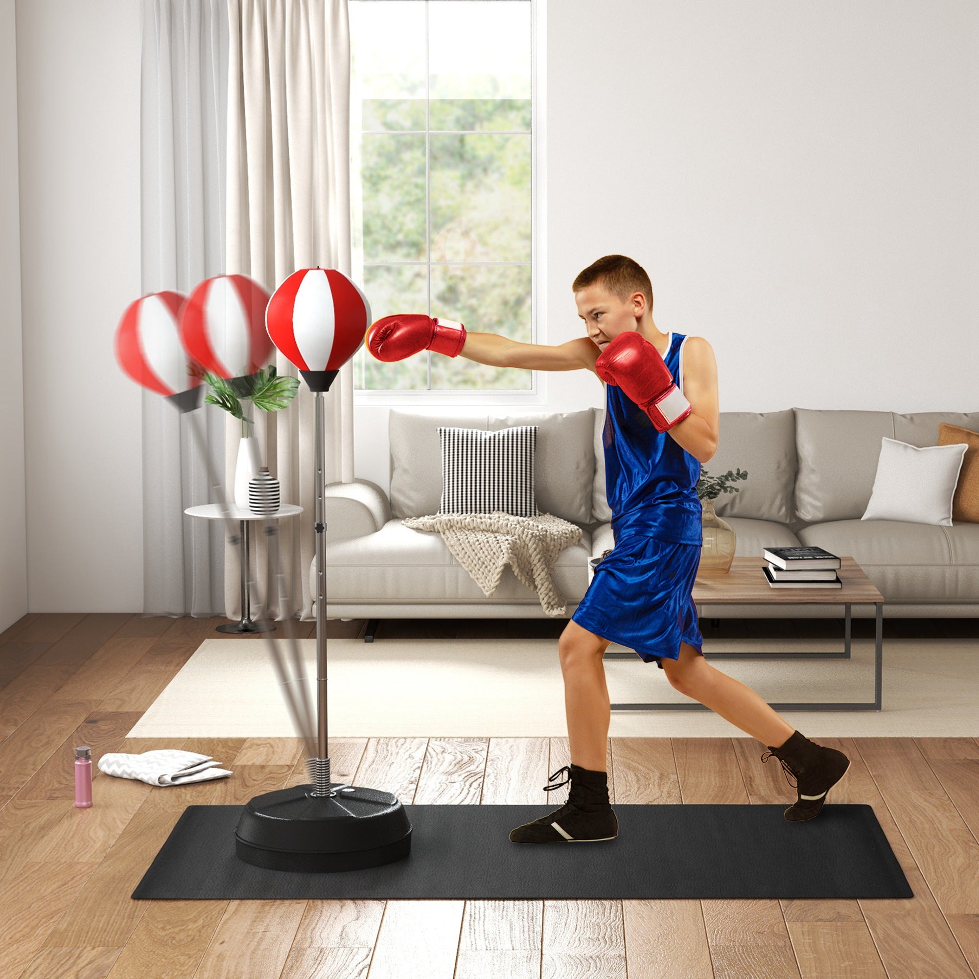 HOMCOM Punching Bag with Stand Boxing Bag Set with Adjustable Height, Red - anydaydirect