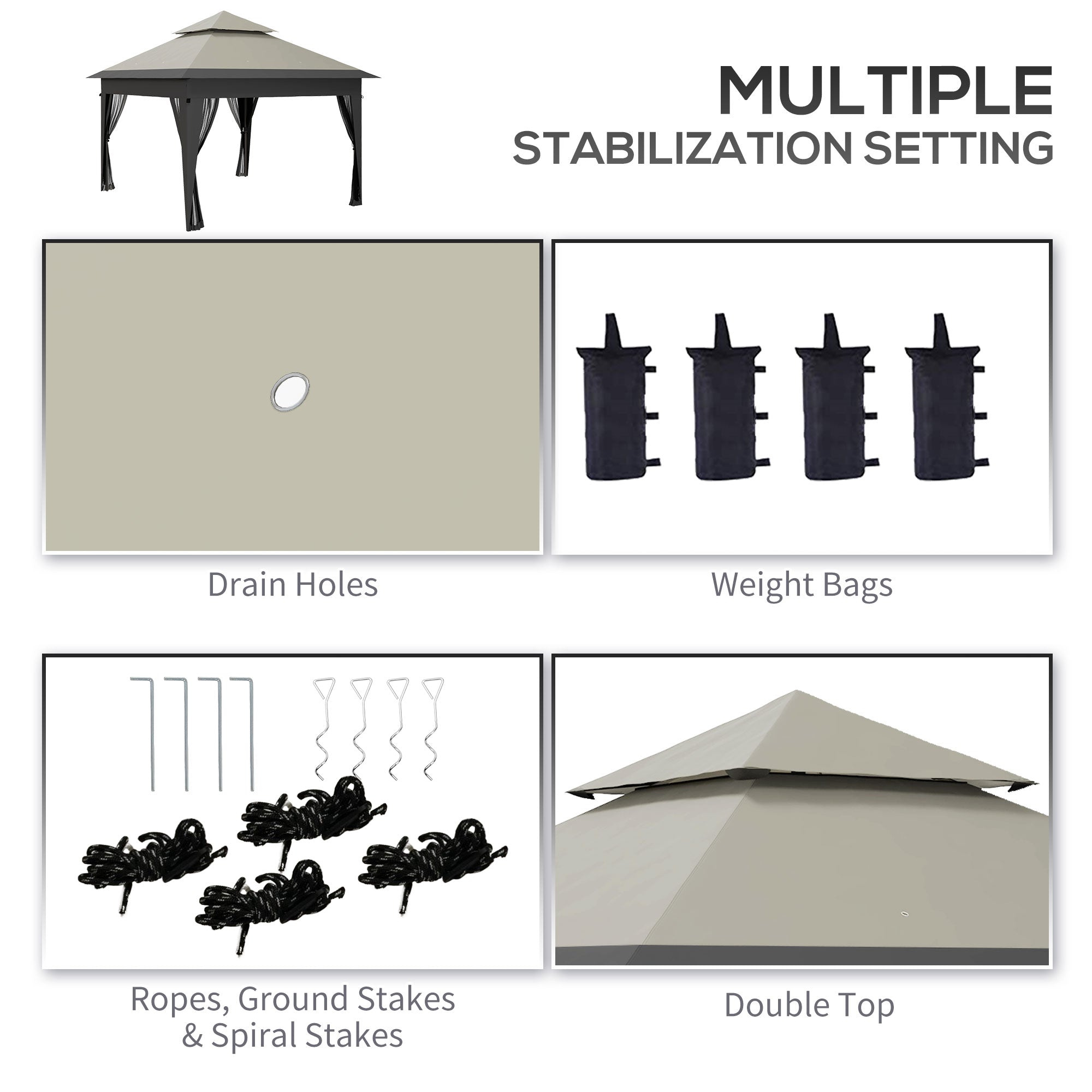 Outsunny 3 x 3(m) Pop Up Gazebo with Mosquito Netting, 1 Person Easy up Marquee Party Tent with 1-Button Push, Double Roof, Carry Bag, Sandbags, Height Adjustable Instant Shelter, Grey - anydaydirect