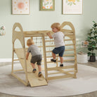 AIYAPLAY 6 in 1 Kids Climbing Frame with Slide, Monkey Bars, Gymnastics Rings, Ladder, Climbing Net, for 3-6 Years, Natural Tone - anydaydirect