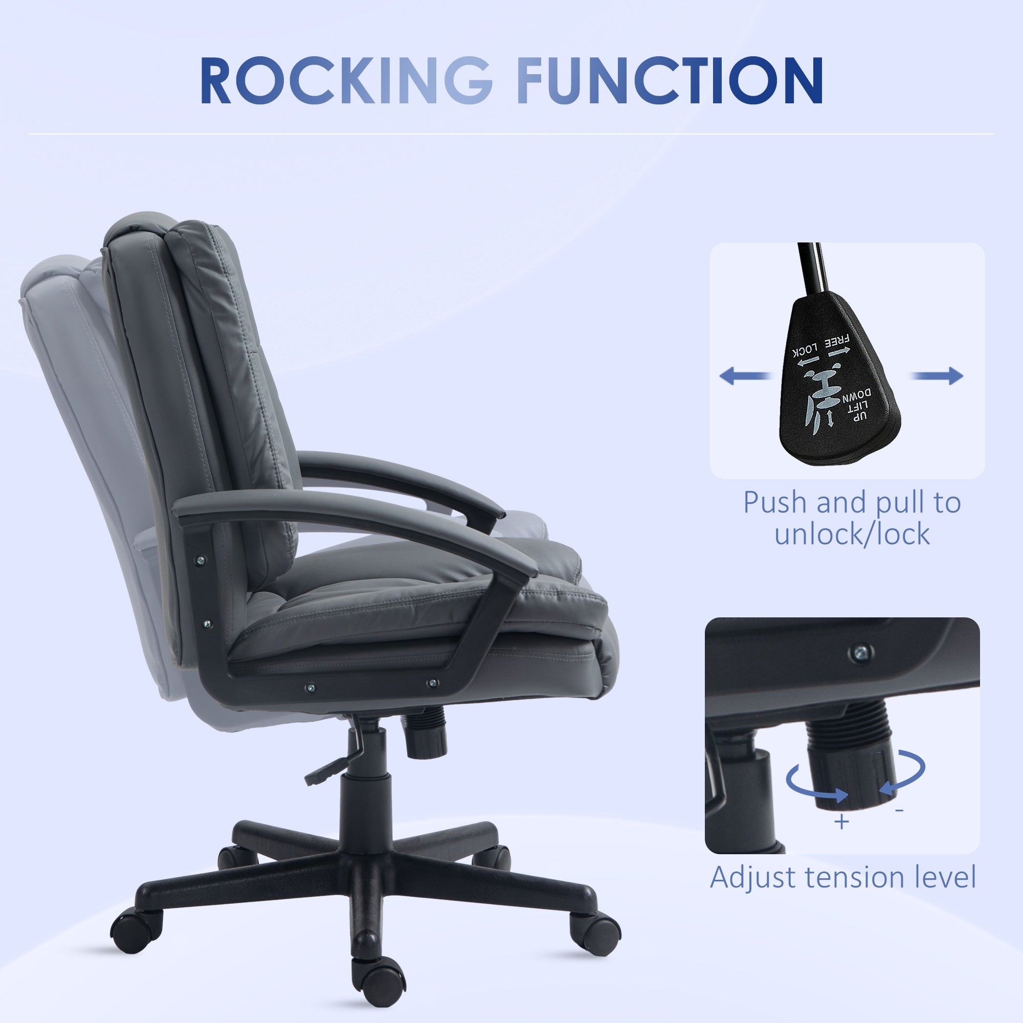 HOMCOM Office Chair, Computer Desk Chair, Mid Back Executive Chair with Adjustable Height and Swivel Rolling Wheels for Home Study, Dark Grey - anydaydirect