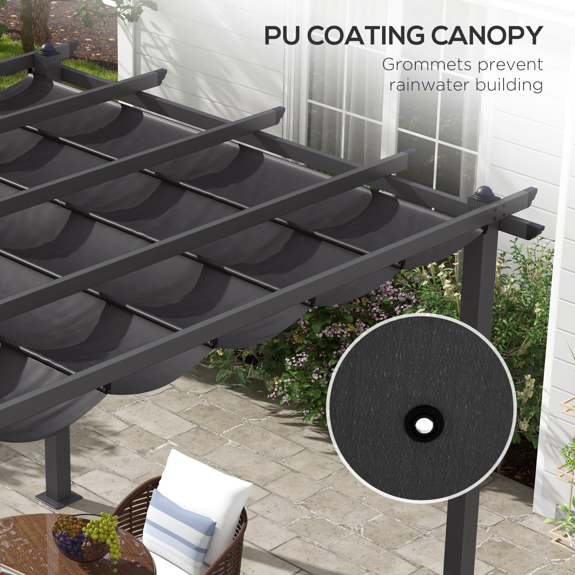 Outsunny 3 x 3m Aluminium Pergola, with Retractable Roof - Dark Grey - anydaydirect