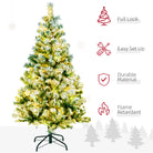 HOMCOM 4.5' Artificial Snow Christmas Trees with Frosted Branches, Warm White or Colourful LED Lights, Steel Base - anydaydirect