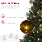 HOMCOM 1.2m/4ft Artificial Christmas Tree with 100 Warm White LED Lights and 8 Modes, Small Xmas Tree with Red Berries, Pine Cones and Retro Base, Green - anydaydirect