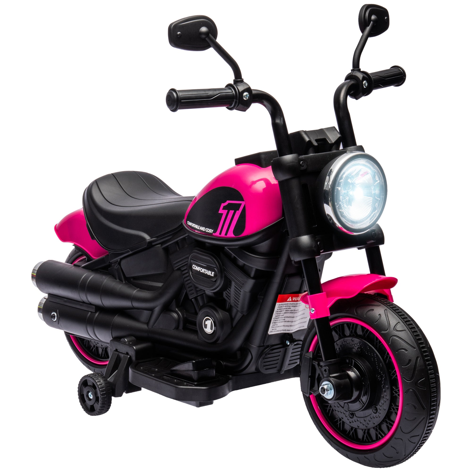 HOMCOM Kids' Electric Motorbike: 6V Ride-On with Training Wheels & Push-Start, Pretty in Pink - anydaydirect