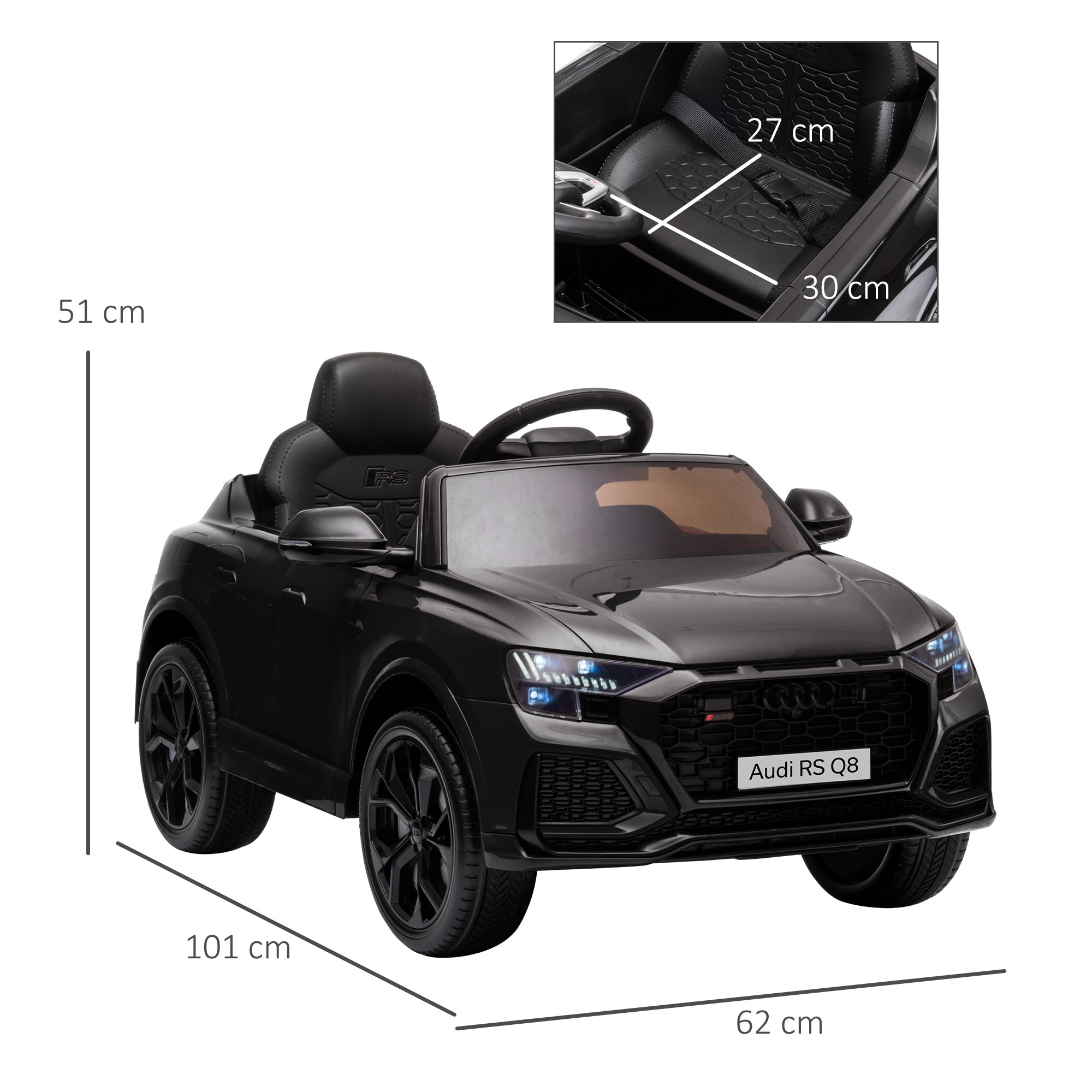 Kids Electric Ride On Car HOMCOM 6V Audi RS Q8 Licensed Electric Car for Kids, Remote Control, Music & Lights, Jet Black - anydaydirect