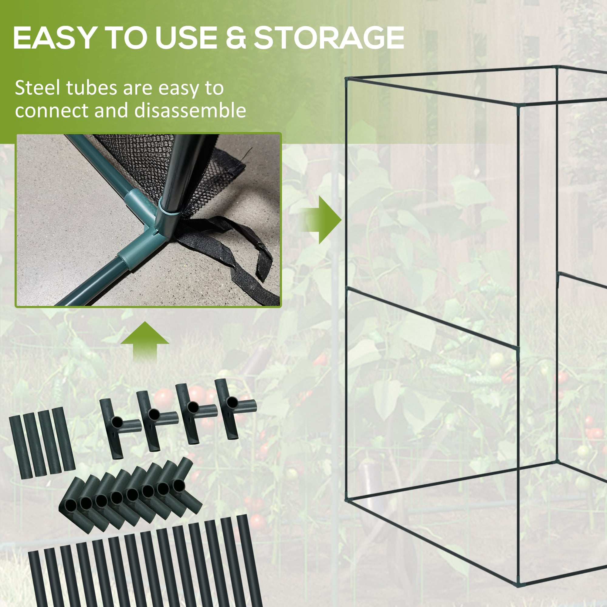 Outsunny 120 x 120cm Compact Plant Cage, with Netting - Green - anydaydirect