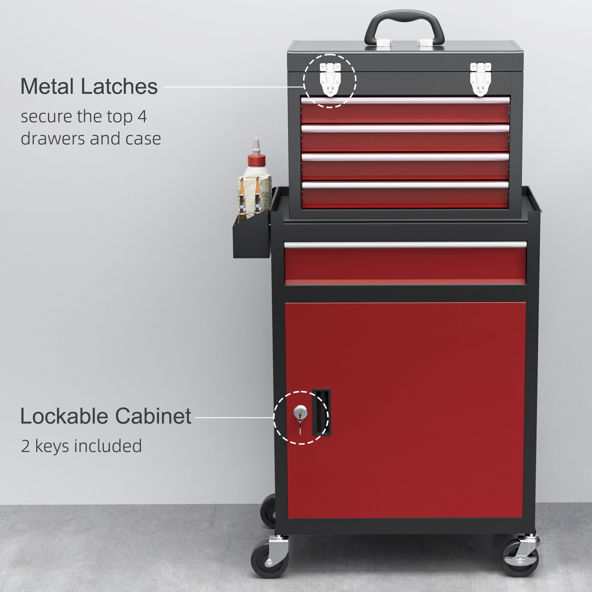 HOMCOM Two-Part Tool Storage Chest on Wheels - Black/Red - anydaydirect