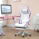 Vinsetto Computer Gaming Chair, PU Leather Desk Chair with Footrest, Swivel Task Chair with 135° Reclining Back and Lumbar Support, PC Chair for Adults, White and Purple - anydaydirect