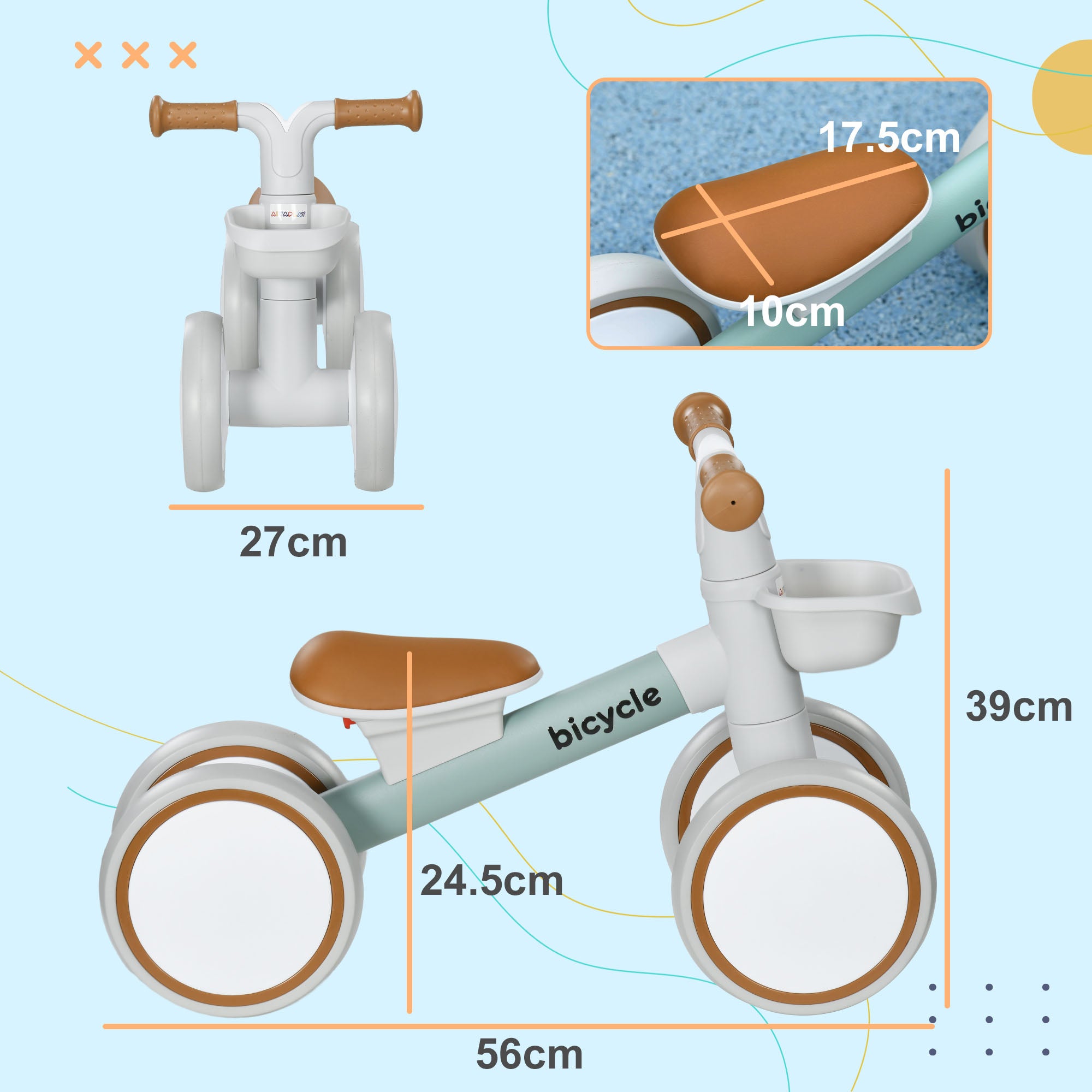 AIYAPLAY Kids Balance Bike for 1-3 Years Old with Adjustable Seat, Silent Wheels, Green - anydaydirect