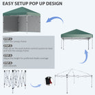 Outsunny 3 x 3 (M) Pop Up Gazebo, UPF 30+ with 2 Sidewalls, Leg Weight Bags and Wheeled Bag, Height Adjustable Party Tent Event Shelter for Garden, Patio, Green - anydaydirect