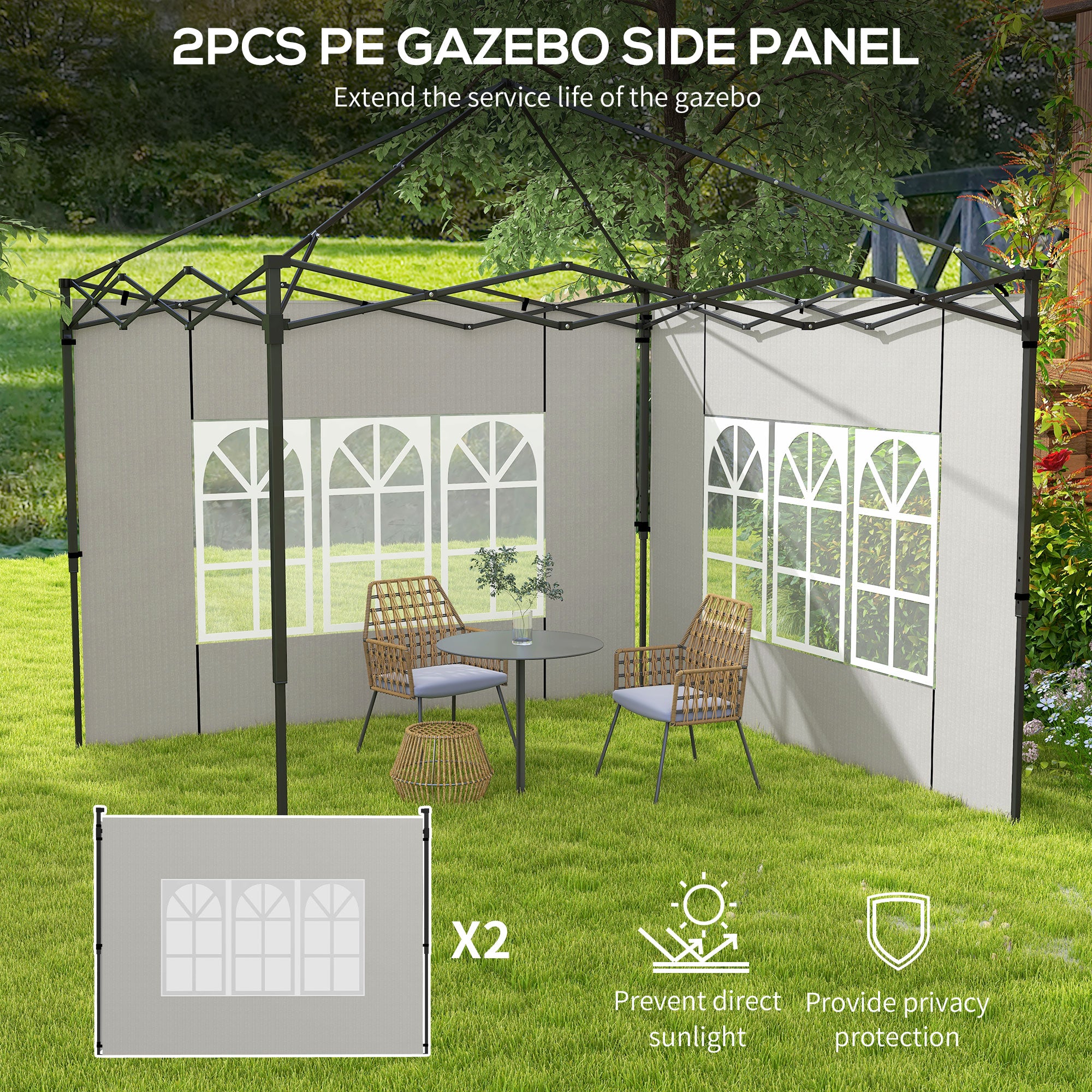 Outsunny Gazebo Side Panels, Sides Replacement with Window for 3x3(m) or 3x6m Gazebo Canopy, 2 Pack, White - anydaydirect