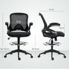 Vinsetto Drafting Chair with Flip-up Armrest, Mesh Office Stool with Foot Ring, 360° Swivel Height Adjustable Chair for Standing Desk, Black - anydaydirect