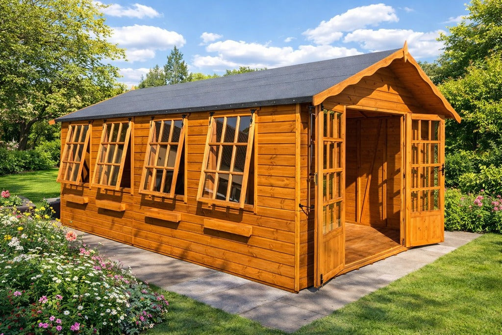 High-quality 32mm x 45mm Redwood framing of Stamford Wooden Summerhouse Garden for long-lasting durability