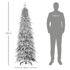 HOMCOM 6ft Pencil Artificial Christmas Tree, Snow Flocked Xmas Tree with Downswept Branches and 600 Tips, Auto Open, Steel Base, Holiday Decoration for Home Office, Green - anydaydirect