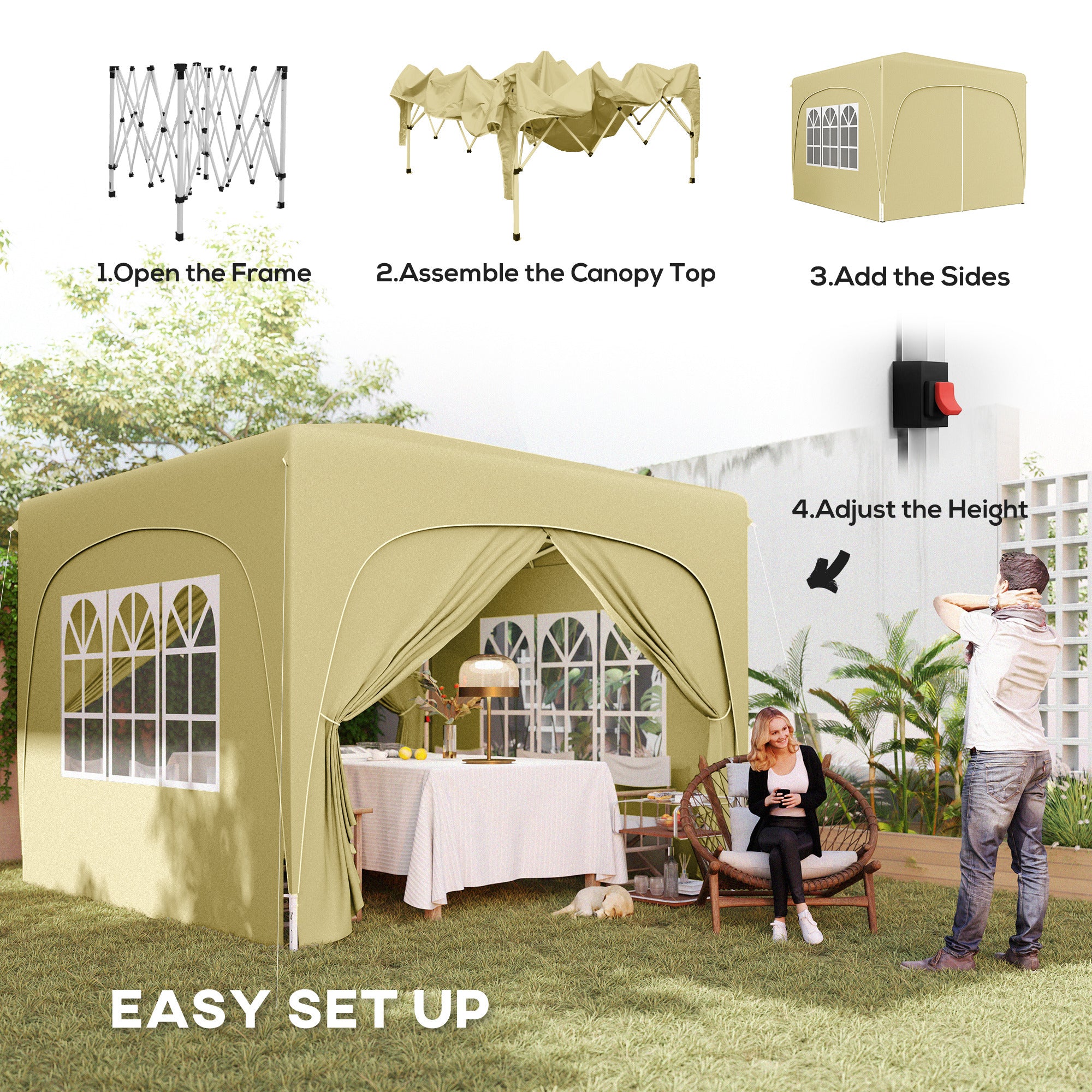 Outsunny 3 x 3m Pop-Up Gazebo Shelter, with Accessories - Sand - anydaydirect