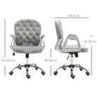 Vinsetto Office Chair, Swivel Desk Chair, Velvet Vanity Chair with Adjustable Height and Rolling Wheels for Home Work Study, Grey - anydaydirect