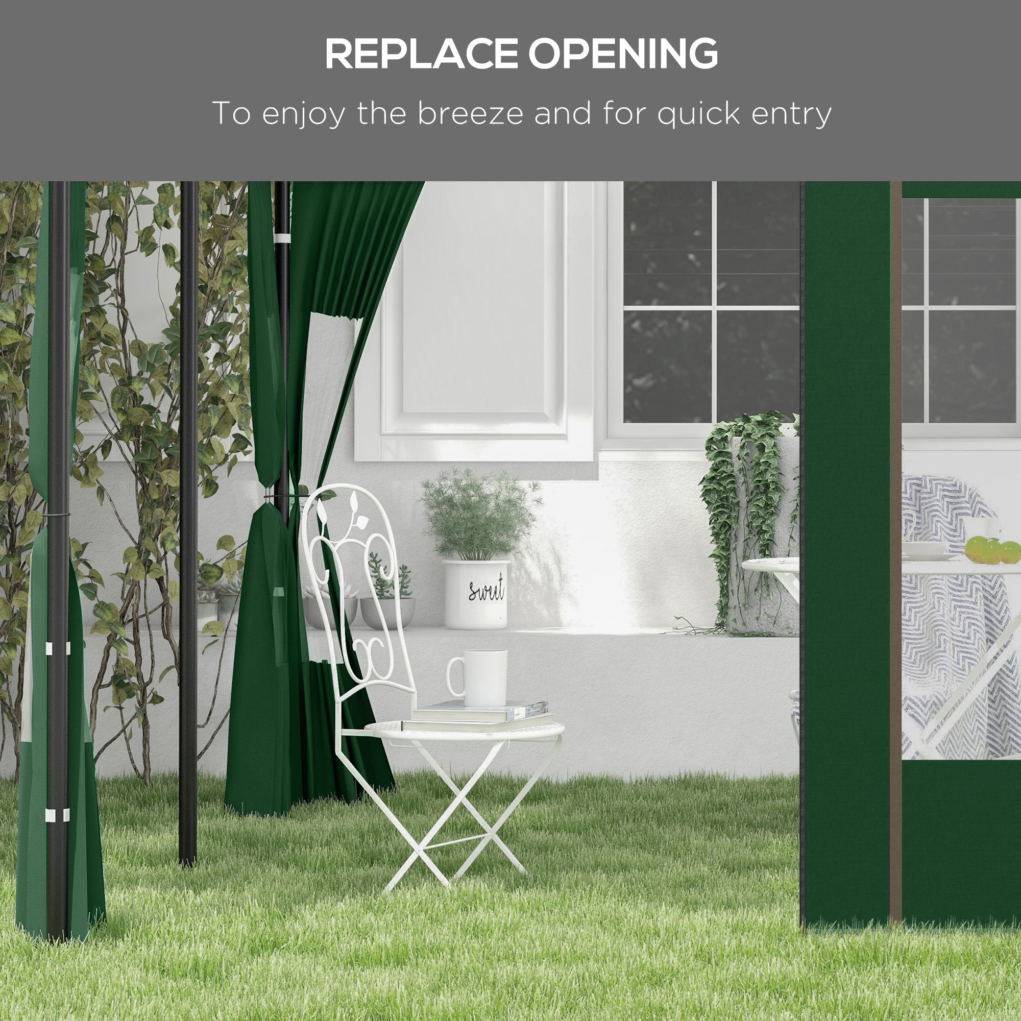 Outsunny Set of Two 295cm Replacement Canopy Walls - Green - anydaydirect