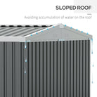 Outsunny 14 x 9 ft Lockable Garden Shed Large Patio Roofed Tool Metal Storage Building Foundation Sheds Box Outdoor Furniture, Grey - anydaydirect