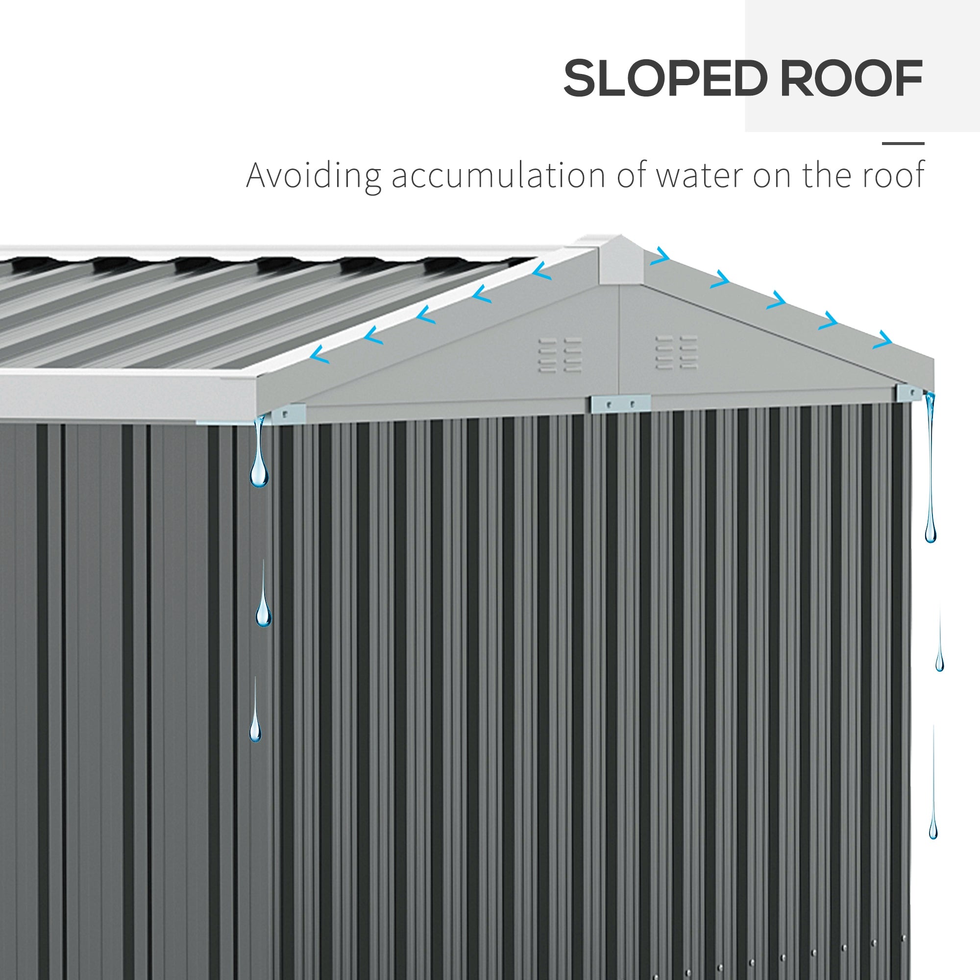 Outsunny 14 x 9 ft Lockable Garden Shed Large Patio Roofed Tool Metal Storage Building Foundation Sheds Box Outdoor Furniture, Grey - anydaydirect