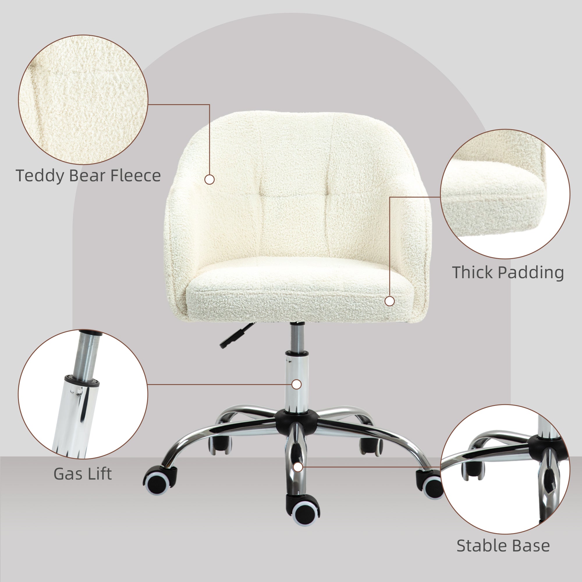HOMCOM Teddy Fleece Swivel Office Chair - Cream - anydaydirect