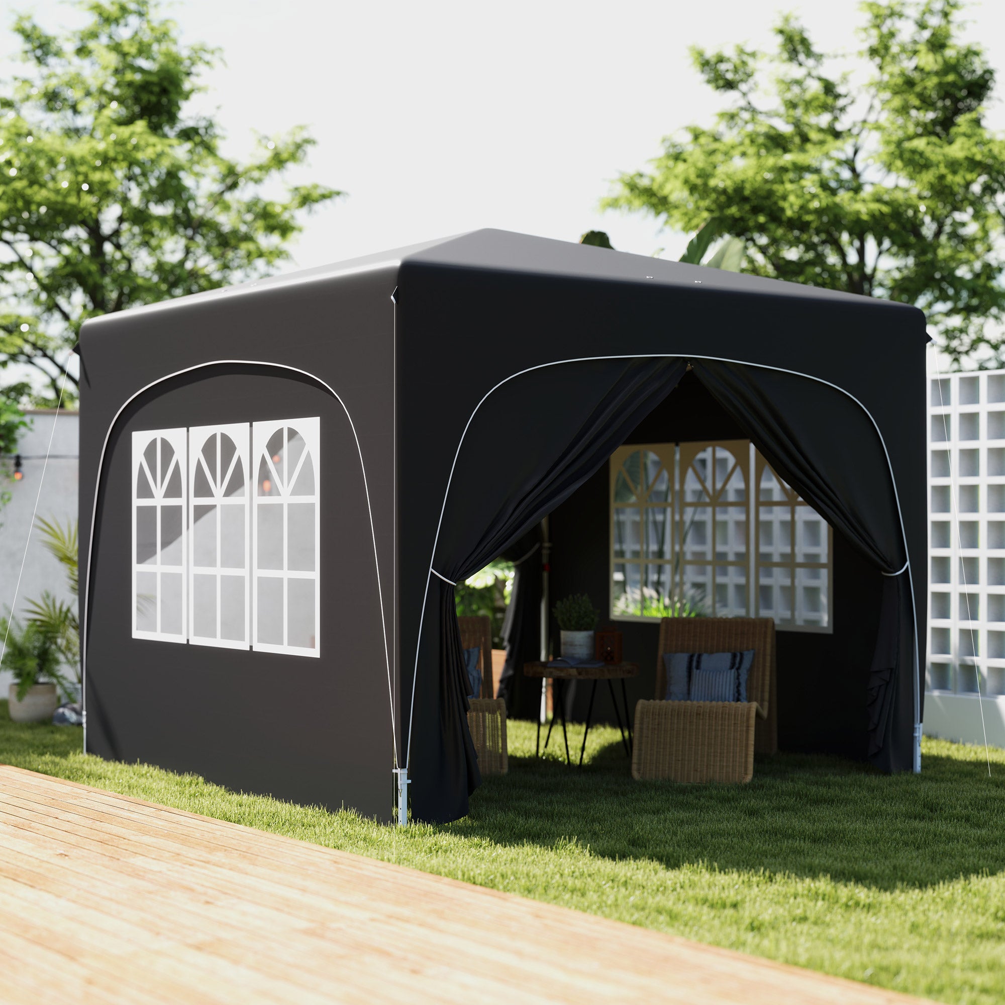 Outsunny 3 x 3m Pop-Up Gazebo Shelter, with Accessories - Black - anydaydirect