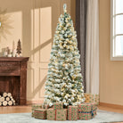 HOMCOM 6 Feet Prelit Artificial Snow Flocked Christmas Tree with Warm White LED Light, Holiday Home Xmas Decoration, Green White - anydaydirect