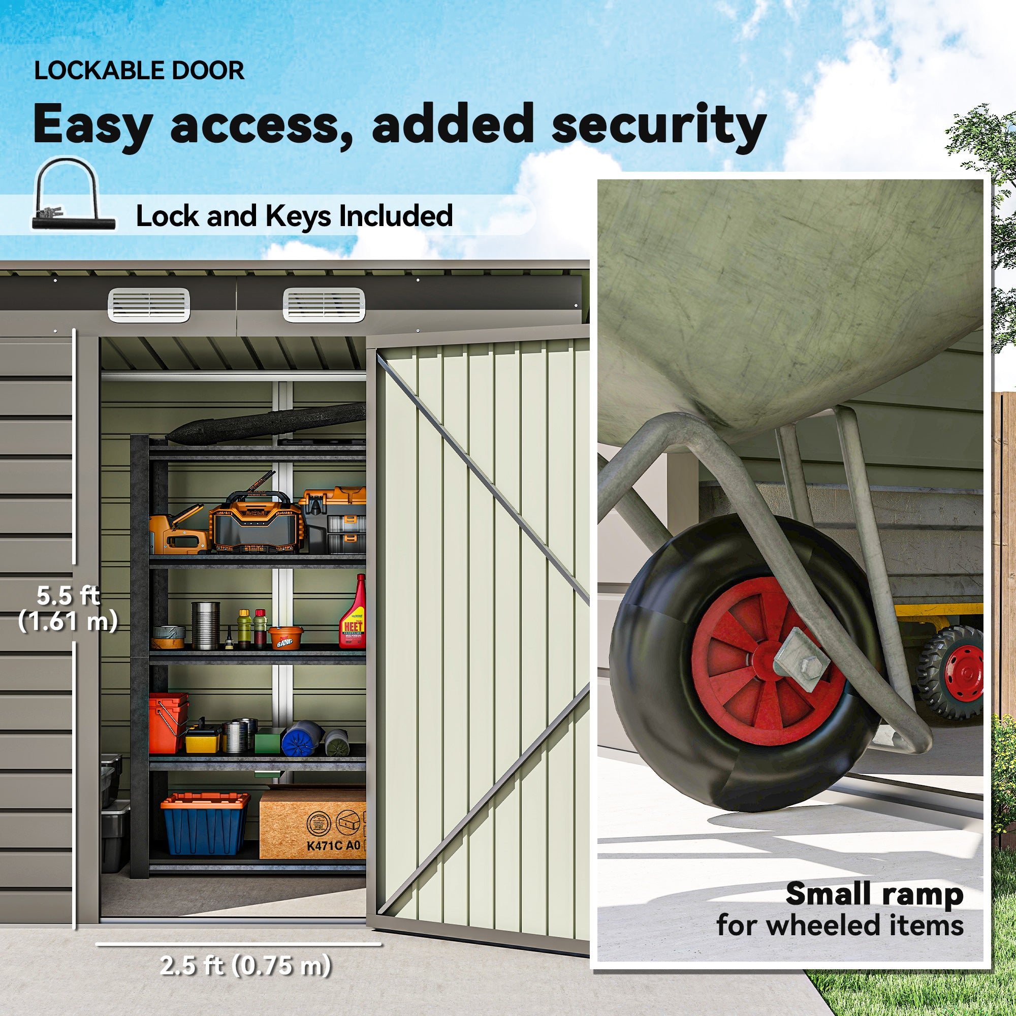 Outsunny 4 x 6ft Galvanised Metal Garden Shed, with Locking Door - Grey - anydaydirect